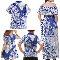 Samoa Pago Pago Aeto Family Matching Off Shoulder Maxi Dress and Hawaiian Shirt Wingstyle Blue-White Color - Polynesian Pride