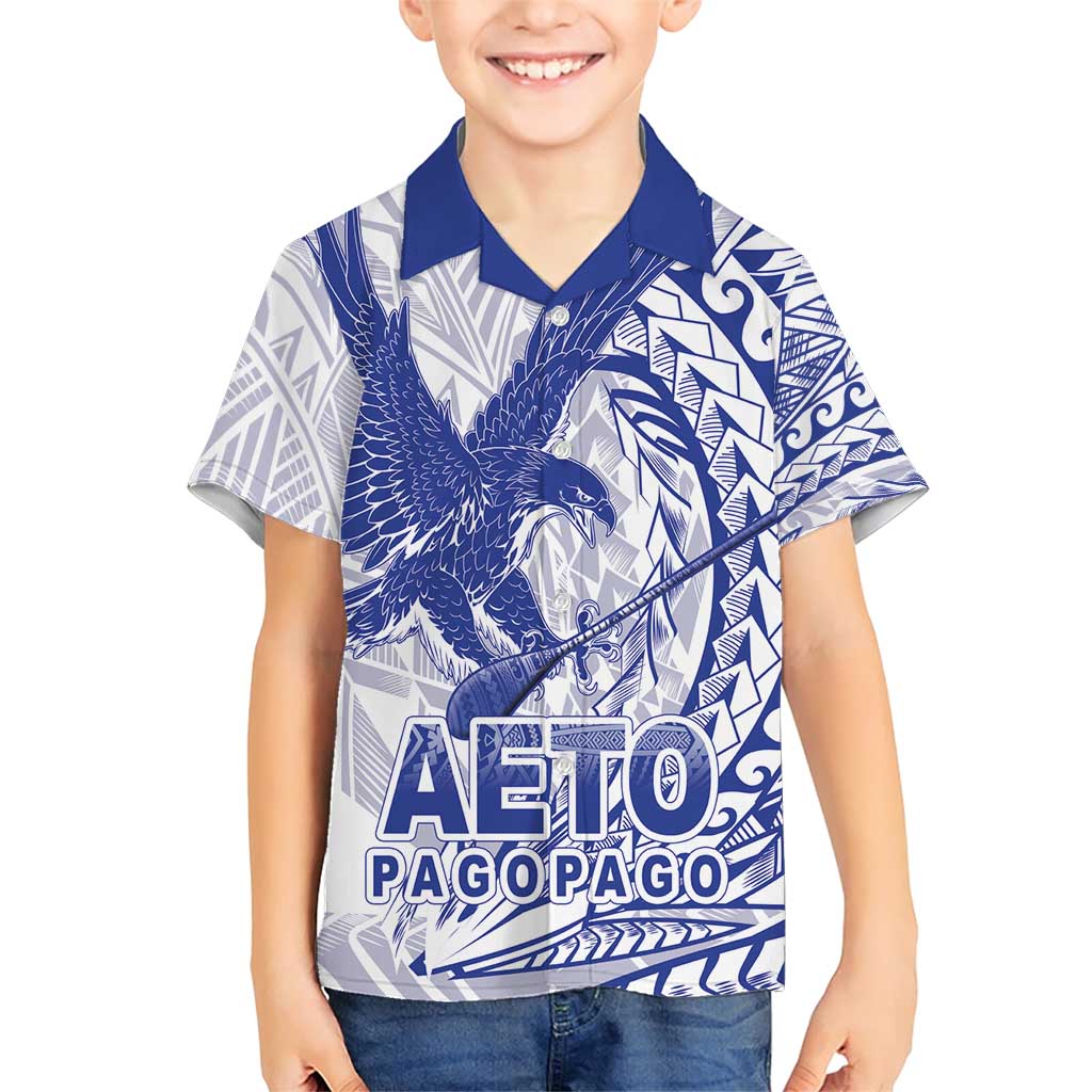 Samoa Pago Pago Aeto Family Matching Short Sleeve Bodycon Dress and Hawaiian Shirt Wingstyle Blue-White Color - Polynesian Pride