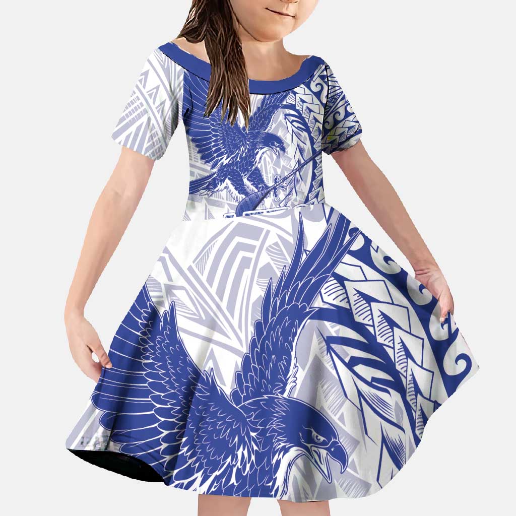 Samoa Pago Pago Aeto Family Matching Tank Maxi Dress and Hawaiian Shirt Wingstyle Blue-White Color - Polynesian Pride