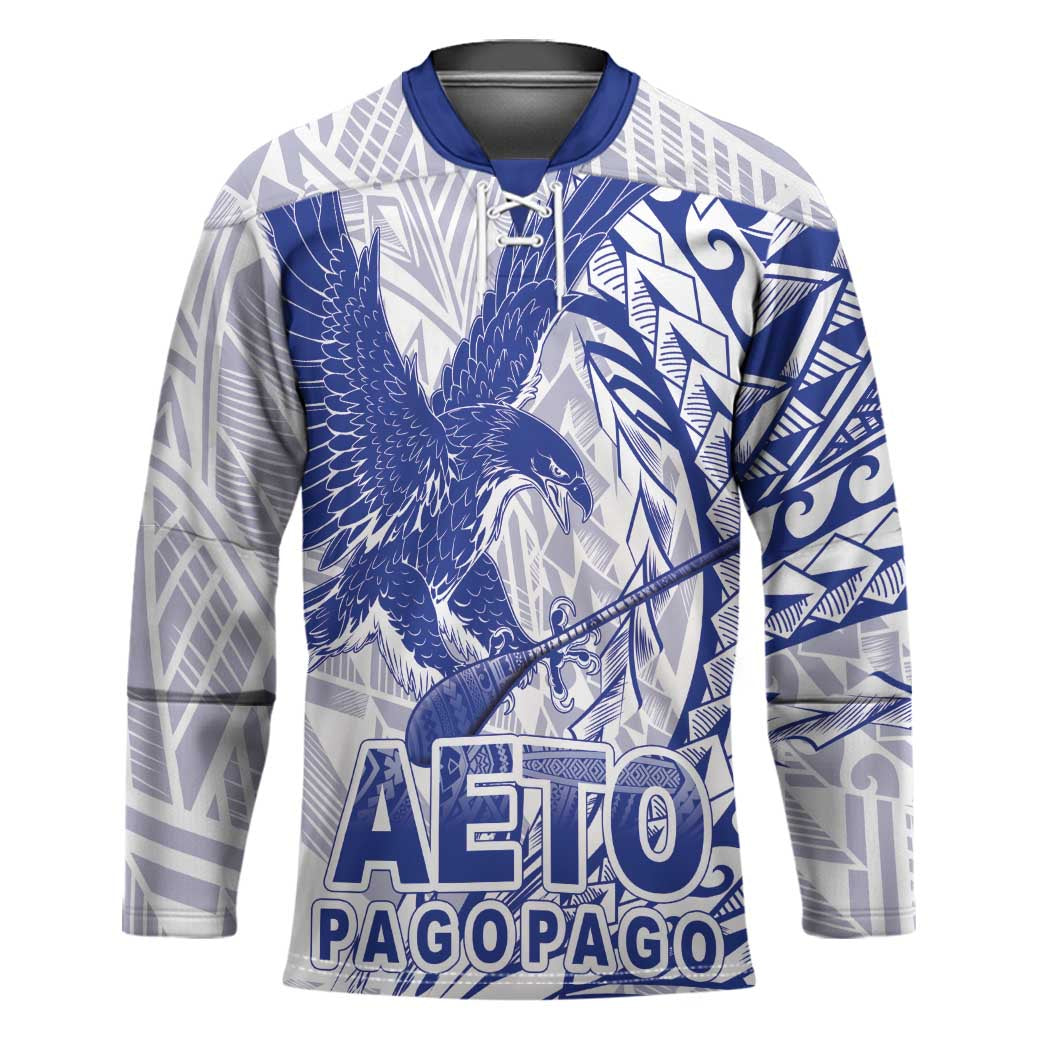 Samoa Pago Pago Aeto Hockey Jersey Wingstyle Blue-White Color - Polynesian Pride