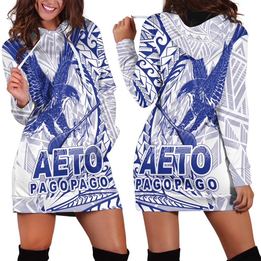 Samoa Pago Pago Aeto Hoodie Dress Wingstyle Blue-White Color - Polynesian Pride