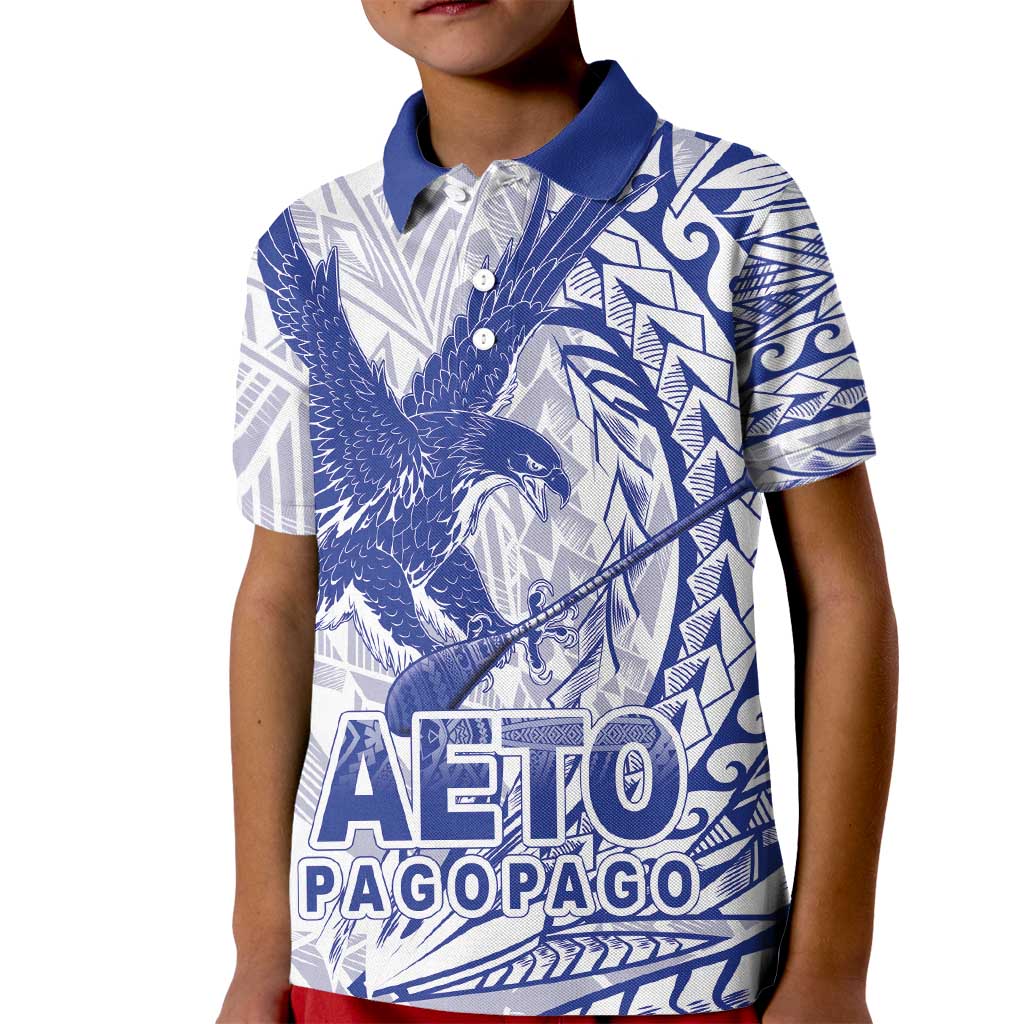 Samoa Pago Pago Aeto Kid Polo Shirt Wingstyle Blue-White Color - Polynesian Pride