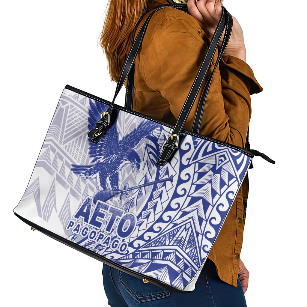 Samoa Pago Pago Aeto Leather Tote Bag Wingstyle Blue-White Color - Polynesian Pride