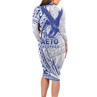 Samoa Pago Pago Aeto Long Sleeve Bodycon Dress Wingstyle Blue-White Color - Polynesian Pride