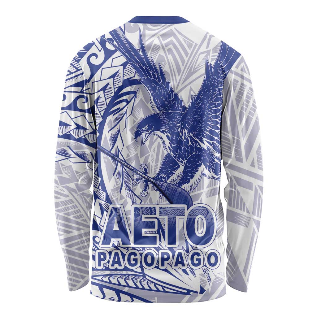 Samoa Pago Pago Aeto Long Sleeve Shirt Wingstyle Blue-White Color - Polynesian Pride