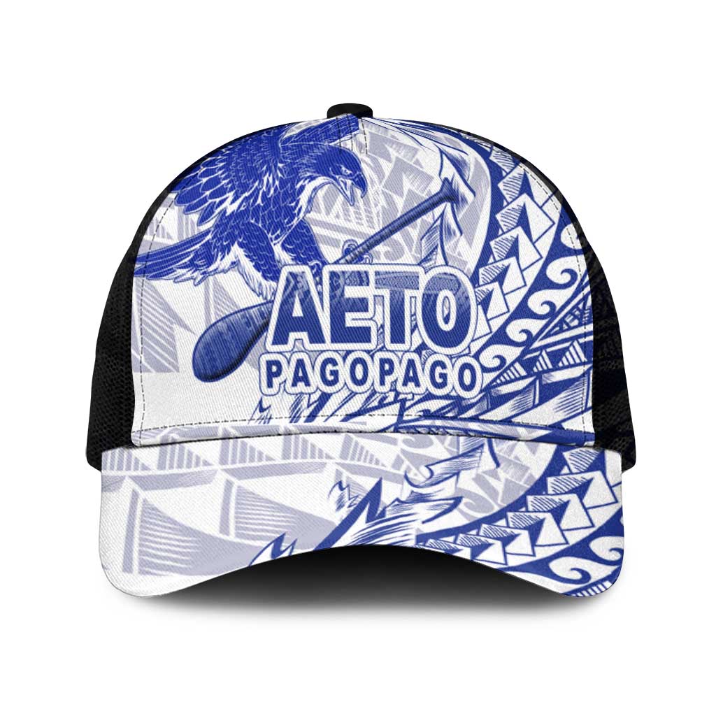 American Samoa Pago Pago Aeto Mesh Trucker Cap Wingstyle Blue-White Color - Polynesian Pride