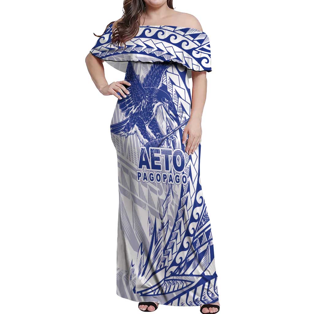 Samoa Pago Pago Aeto Off Shoulder Maxi Dress Wingstyle Blue-White Color - Polynesian Pride