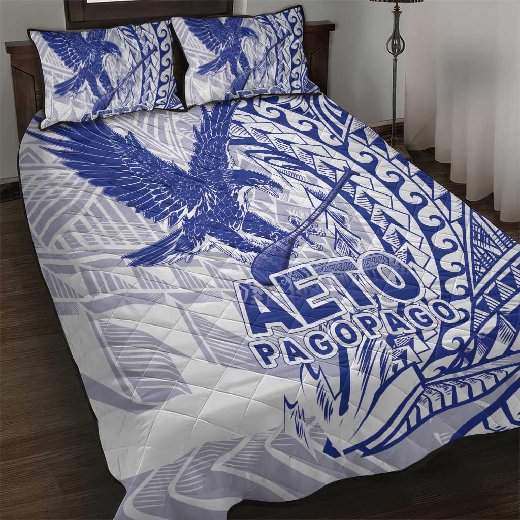 Samoa Pago Pago Aeto Quilt Bed Set Wingstyle Blue-White Color - Polynesian Pride