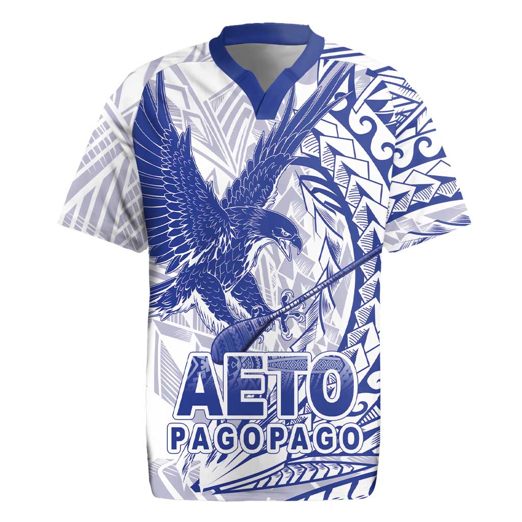 Samoa Pago Pago Aeto Rugby Jersey Wingstyle Blue-White Color - Polynesian Pride