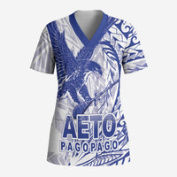 American Samoa Pago Pago Aeto Scrub Top Wingstyle Blue-White Color - Polynesian Pride