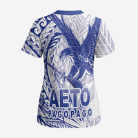 American Samoa Pago Pago Aeto Scrub Top Wingstyle Blue-White Color - Polynesian Pride