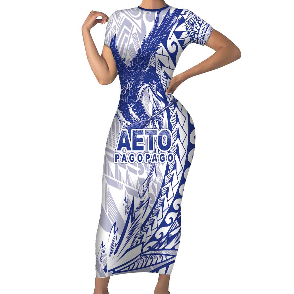 Samoa Pago Pago Aeto Short Sleeve Bodycon Dress Wingstyle Blue-White Color - Polynesian Pride