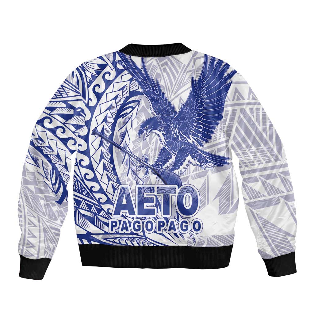 Samoa Pago Pago Aeto Sleeve Zip Bomber Jacket Wingstyle Blue-White Color - Polynesian Pride
