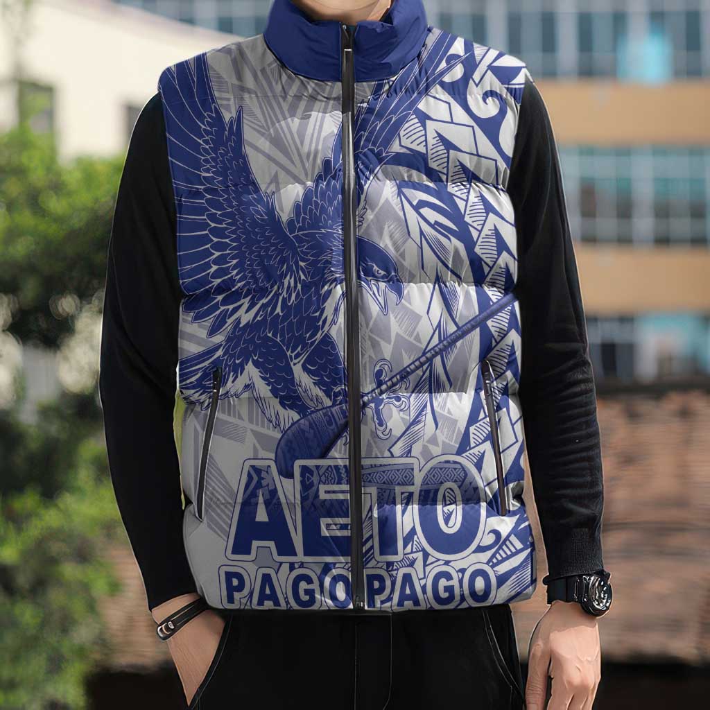 Samoa Pago Pago Aeto Sleeveless Puffer Jacket Wingstyle Blue-White Color - Polynesian Pride