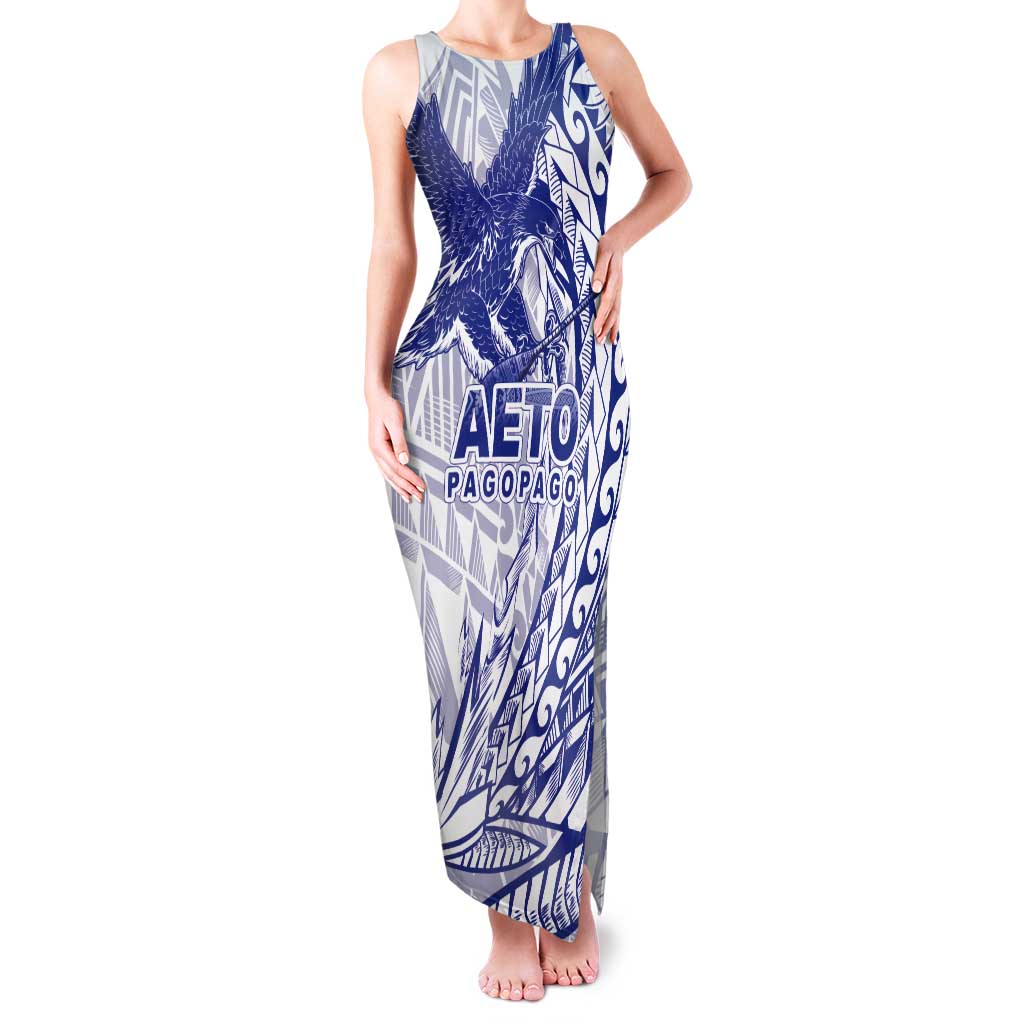 Samoa Pago Pago Aeto Tank Maxi Dress Wingstyle Blue-White Color - Polynesian Pride