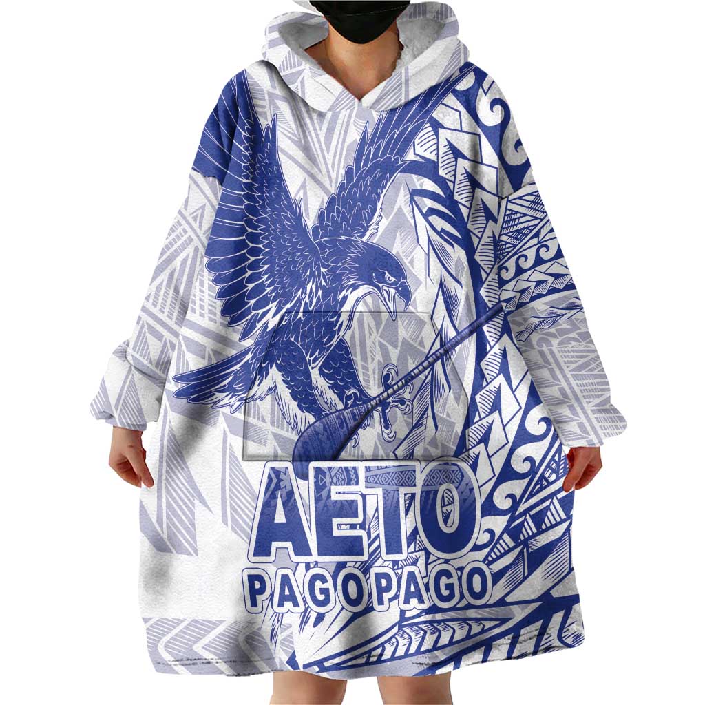 Samoa Pago Pago Aeto Wearable Blanket Hoodie Wingstyle Blue-White Color - Polynesian Pride