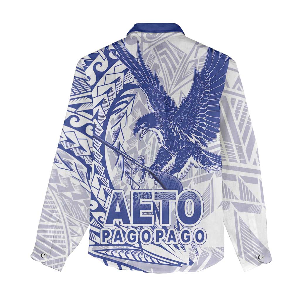 Samoa Pago Pago Aeto Women Casual Shirt Wingstyle Blue-White Color - Polynesian Pride