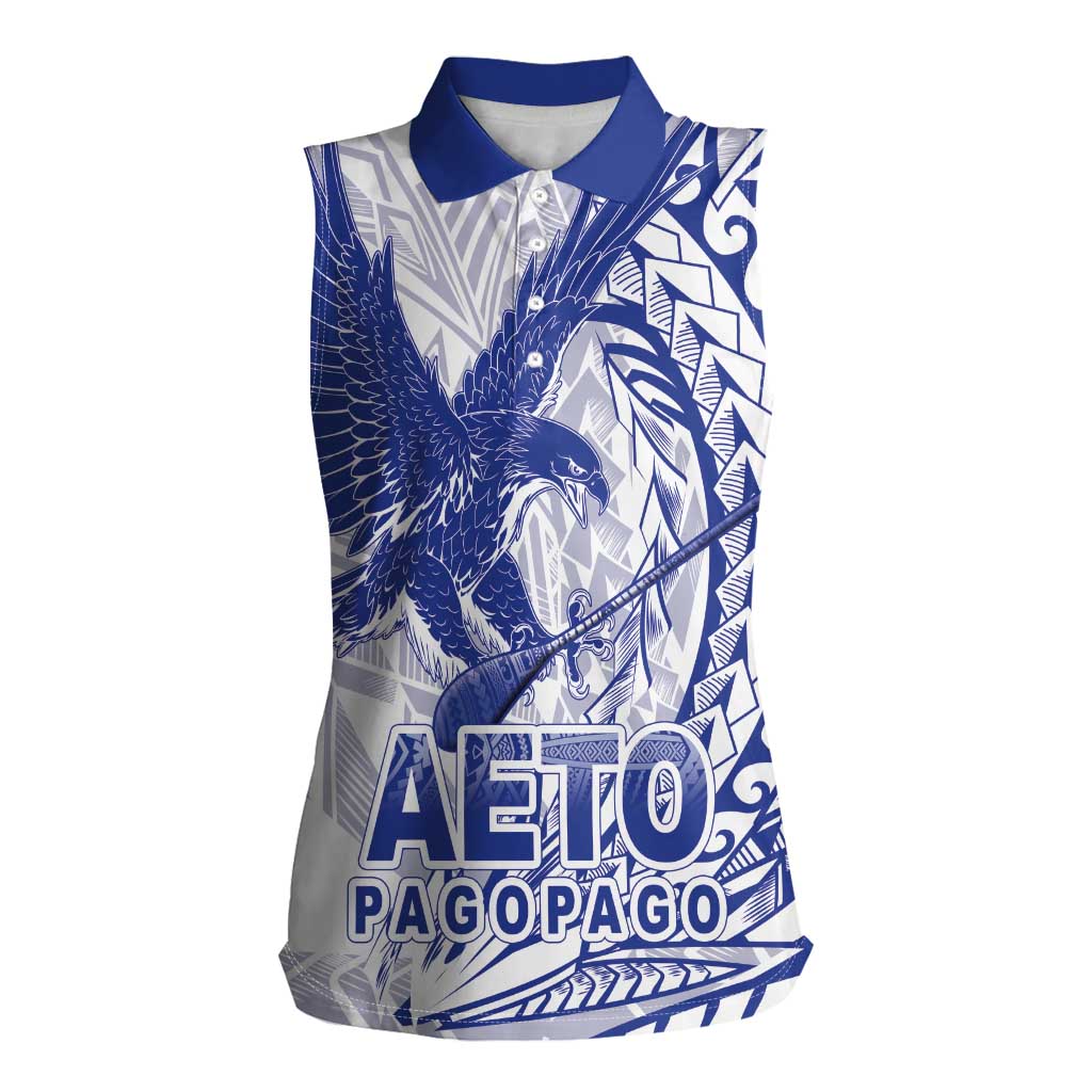 Samoa Pago Pago Aeto Women Sleeveless Polo Shirt Wingstyle Blue-White Color - Polynesian Pride