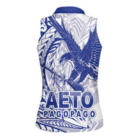 Samoa Pago Pago Aeto Women Sleeveless Polo Shirt Wingstyle Blue-White Color - Polynesian Pride