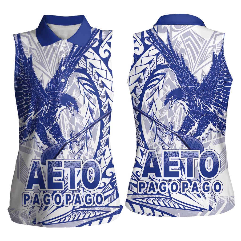 Samoa Pago Pago Aeto Women Sleeveless Polo Shirt Wingstyle Blue-White Color - Polynesian Pride