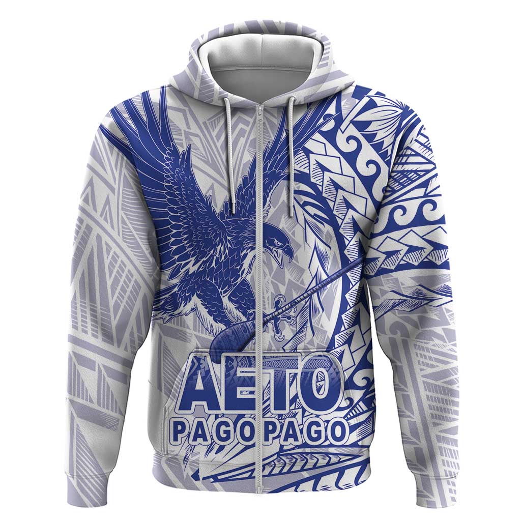 Samoa Pago Pago Aeto Zip Hoodie Wingstyle Blue-White Color - Polynesian Pride