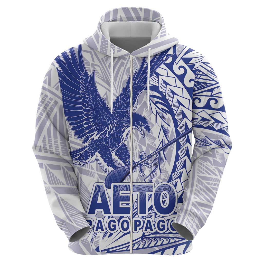 Samoa Pago Pago Aeto Zip Hoodie Wingstyle Blue-White Color - Polynesian Pride