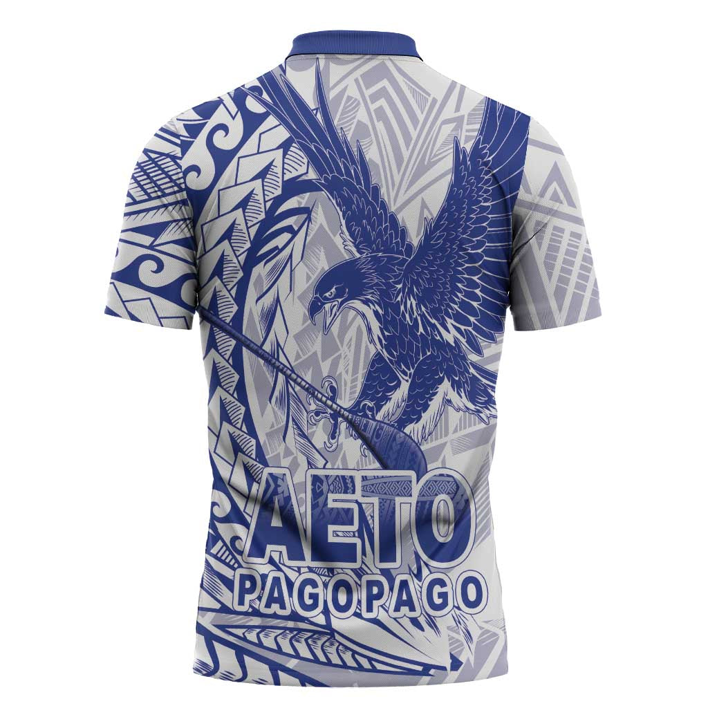 Samoa Pago Pago Aeto Zipper Polo Shirt Wingstyle Blue-White Color - Polynesian Pride