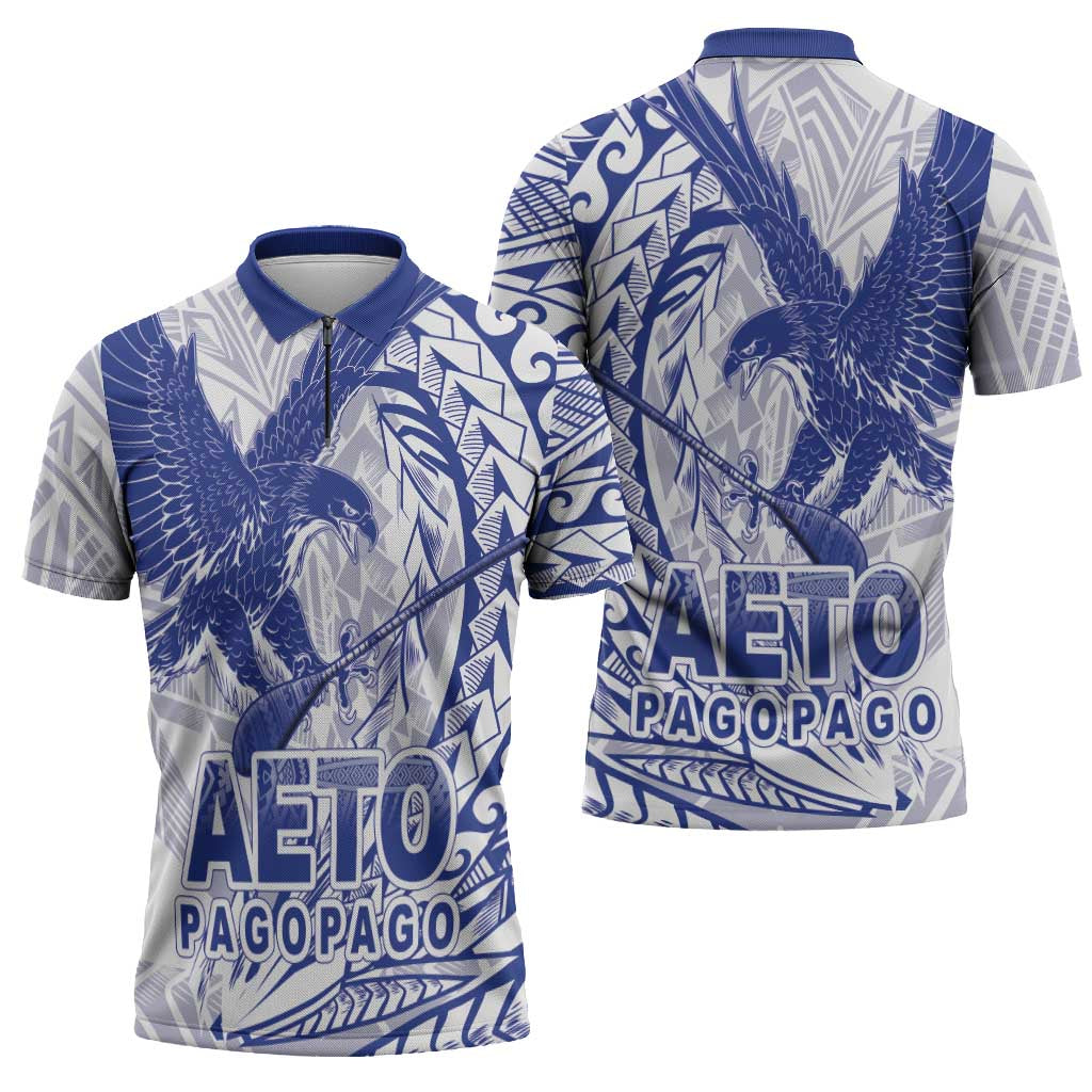 Samoa Pago Pago Aeto Zipper Polo Shirt Wingstyle Blue-White Color - Polynesian Pride