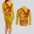Samoa Pago Pago Aeto Couples Matching Long Sleeve Bodycon Dress and Long Sleeve Button Shirt Wingstyle Red-Gold Color - Polynesian Pride