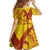 Samoa Pago Pago Aeto Family Matching Long Sleeve Bodycon Dress and Hawaiian Shirt Wingstyle Red-Gold Color - Polynesian Pride