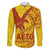 Samoa Pago Pago Aeto Family Matching Long Sleeve Bodycon Dress and Hawaiian Shirt Wingstyle Red-Gold Color - Polynesian Pride