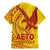 Samoa Pago Pago Aeto Family Matching Mermaid Dress and Hawaiian Shirt Wingstyle Red-Gold Color - Polynesian Pride