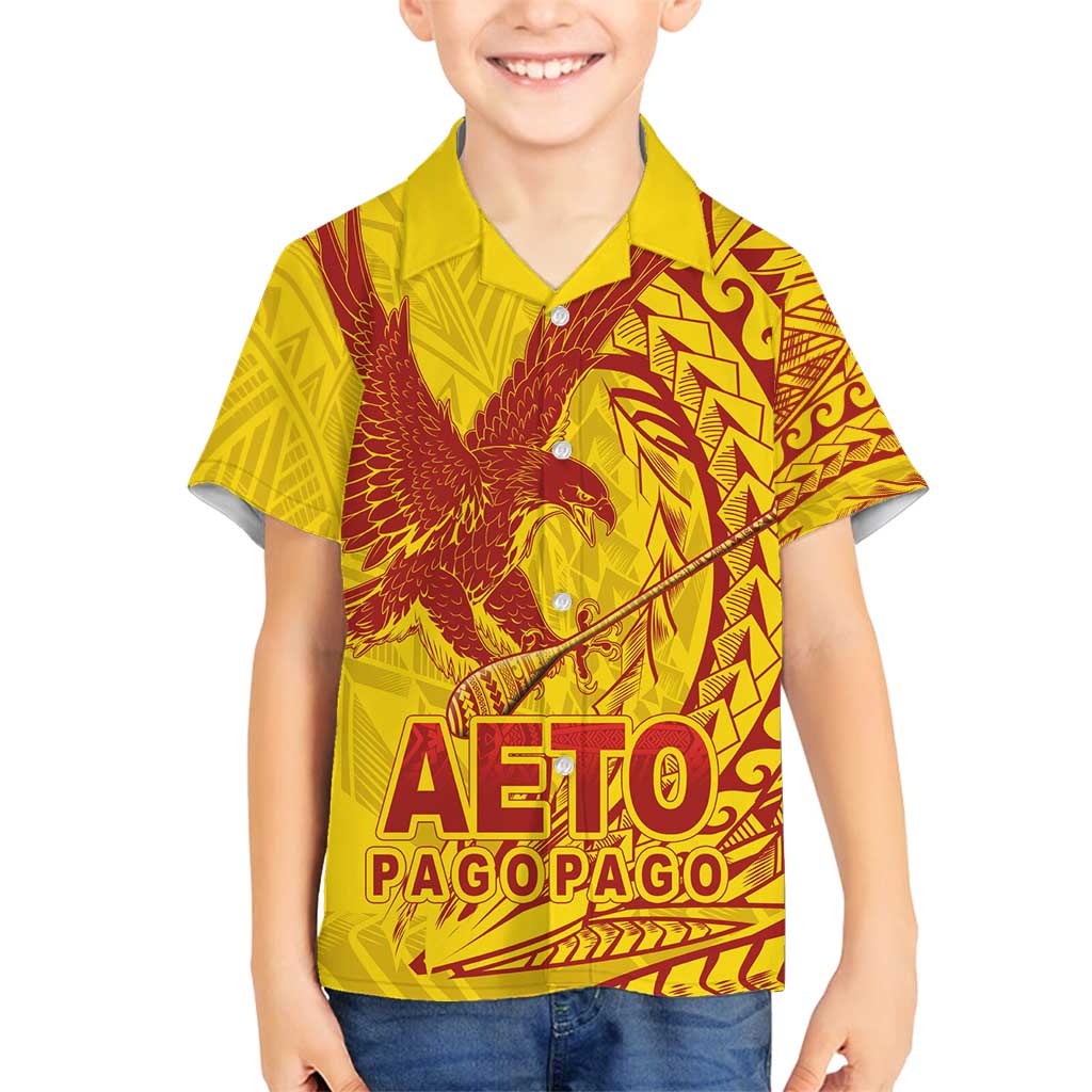 Samoa Pago Pago Aeto Family Matching Off Shoulder Maxi Dress and Hawaiian Shirt Wingstyle Red-Gold Color - Polynesian Pride