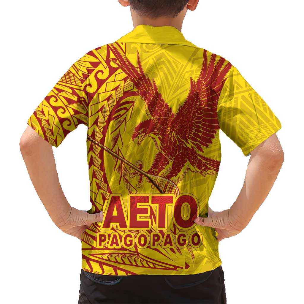 Samoa Pago Pago Aeto Family Matching Puletasi and Hawaiian Shirt Wingstyle Red-Gold Color - Polynesian Pride