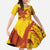 Samoa Pago Pago Aeto Family Matching Short Sleeve Bodycon Dress and Hawaiian Shirt Wingstyle Red-Gold Color - Polynesian Pride