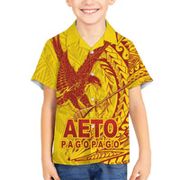 Samoa Pago Pago Aeto Family Matching Short Sleeve Bodycon Dress and Hawaiian Shirt Wingstyle Red-Gold Color - Polynesian Pride