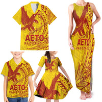 Samoa Pago Pago Aeto Family Matching Tank Maxi Dress and Hawaiian Shirt Wingstyle Red-Gold Color - Polynesian Pride