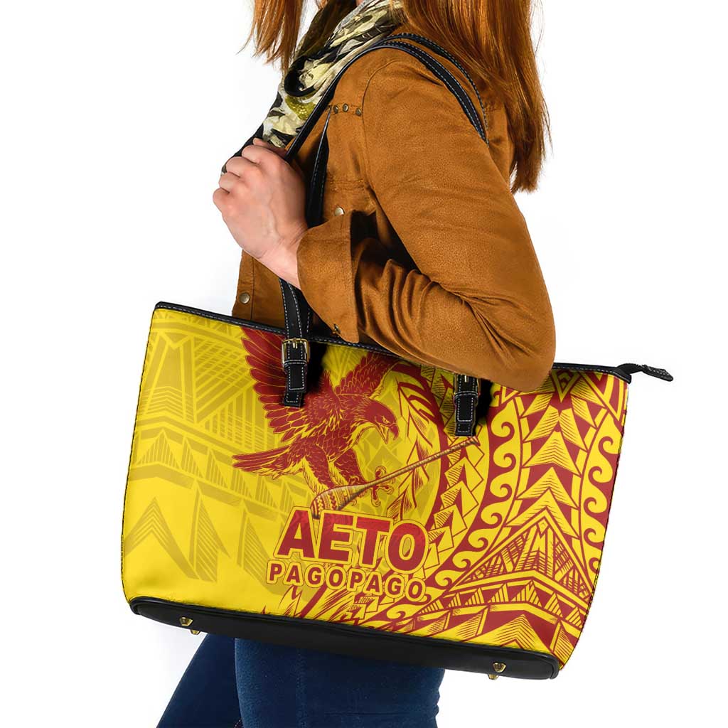 Samoa Pago Pago Aeto Leather Tote Bag Wingstyle Red-Gold Color - Polynesian Pride