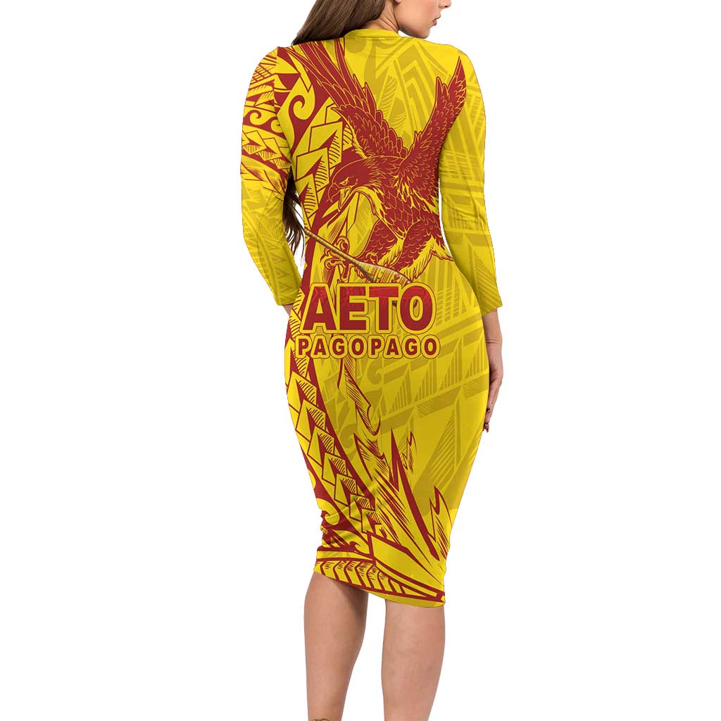 Samoa Pago Pago Aeto Long Sleeve Bodycon Dress Wingstyle Red-Gold Color - Polynesian Pride