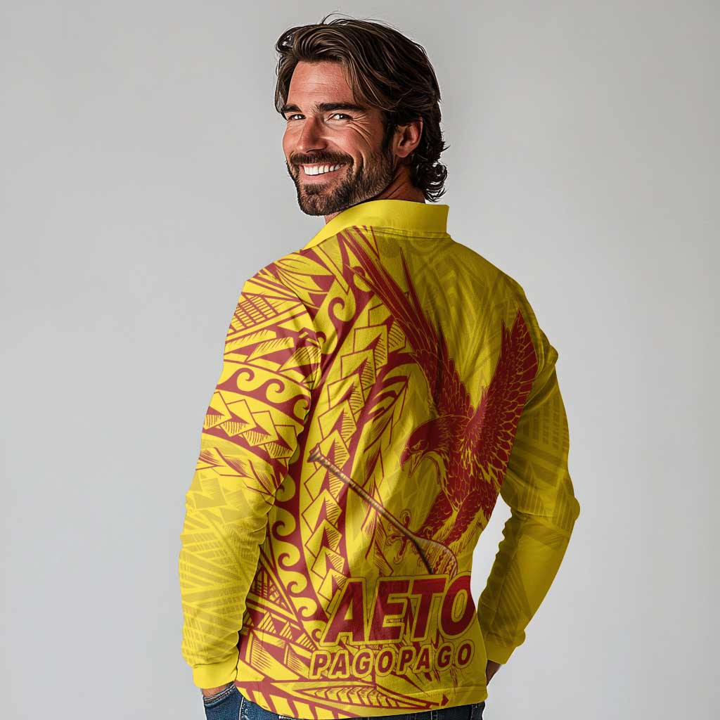 Samoa Pago Pago Aeto Long Sleeve Polo Shirt Wingstyle Red-Gold Color - Polynesian Pride