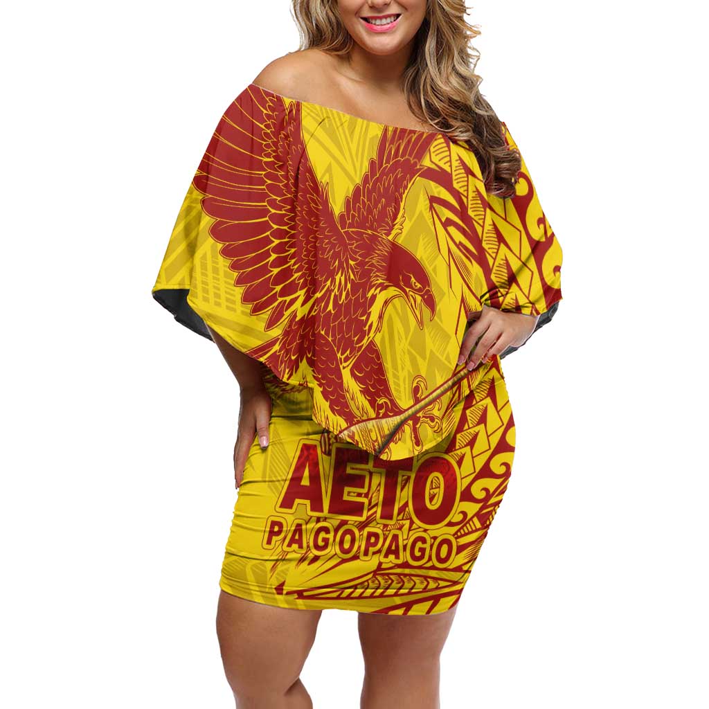 Samoa Pago Pago Aeto Off Shoulder Short Dress Wingstyle Red-Gold Color - Polynesian Pride