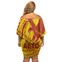 Samoa Pago Pago Aeto Off Shoulder Short Dress Wingstyle Red-Gold Color - Polynesian Pride