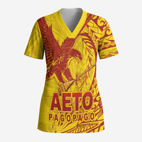 American Samoa Pago Pago Aeto Scrub Top Wingstyle Red-Gold Color - Polynesian Pride