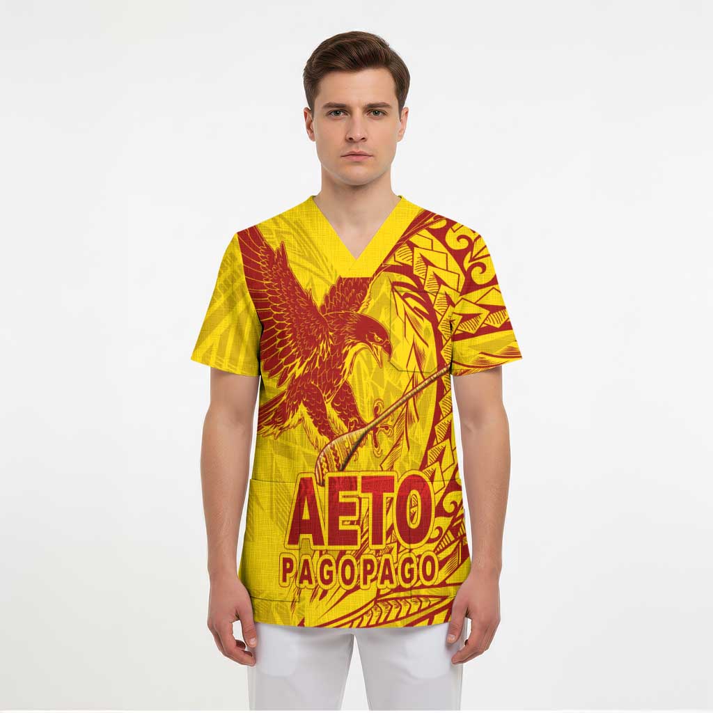 American Samoa Pago Pago Aeto Scrub Top Wingstyle Red-Gold Color - Polynesian Pride