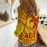 Samoa Pago Pago Aeto Women Casual Shirt Wingstyle Red-Gold Color - Polynesian Pride