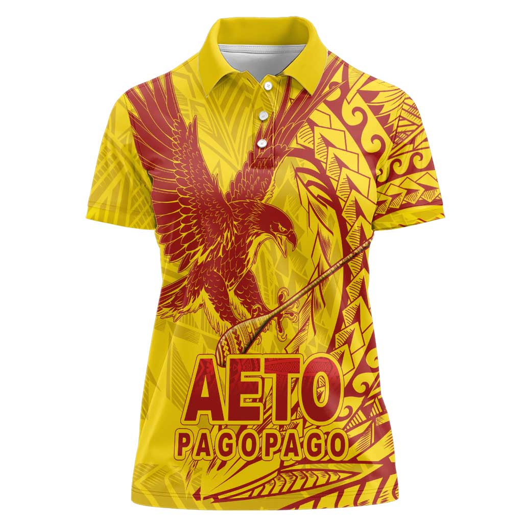 Samoa Pago Pago Aeto Women Polo Shirt Wingstyle Red-Gold Color - Polynesian Pride