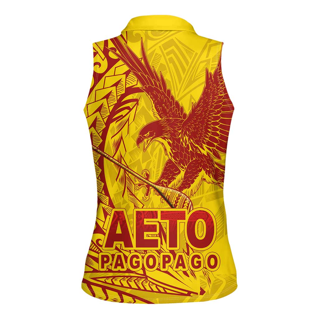 Samoa Pago Pago Aeto Women Sleeveless Polo Shirt Wingstyle Red-Gold Color - Polynesian Pride