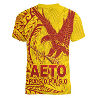 Samoa Pago Pago Aeto Women V-Neck T-Shirt Wingstyle Red-Gold Color - Polynesian Pride