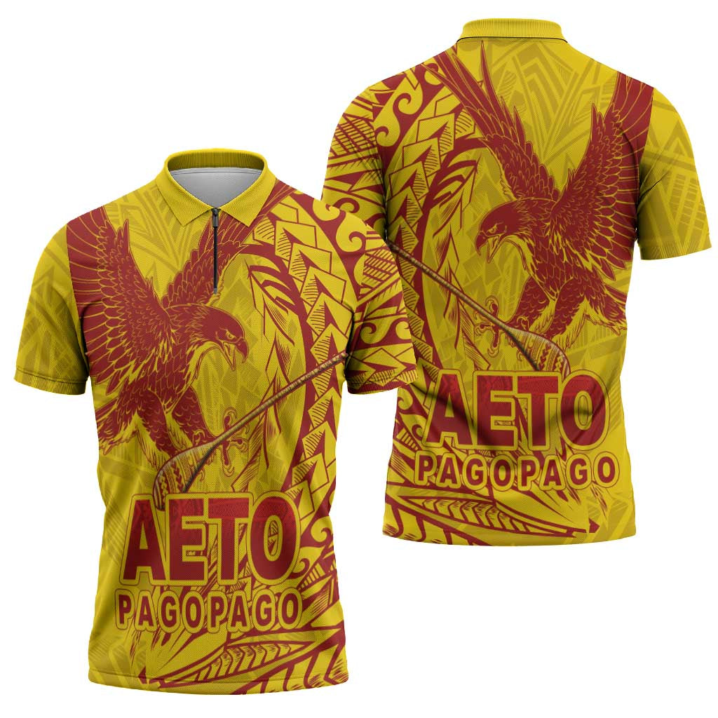 Samoa Pago Pago Aeto Zipper Polo Shirt Wingstyle Red-Gold Color - Polynesian Pride