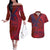 Samoa Pago Pago Aeto Couples Matching Off The Shoulder Long Sleeve Dress and Hawaiian Shirt Wingstyle Red-Blue Color - Polynesian Pride